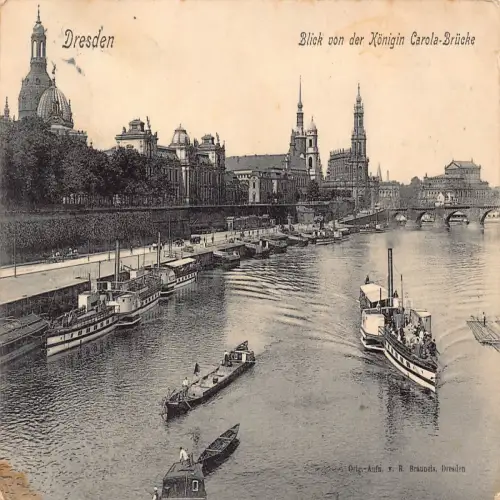 B136 Deutschland 1906 Dresden Blick von Koenigin Carola Brücke Dampfschiffe Postkarte