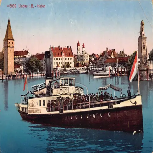 B136 Deutschland 1914 Charlotte Dampfschiff Lindau iB Hafen Hafen 1. Weltkrieg Feldpostkarte