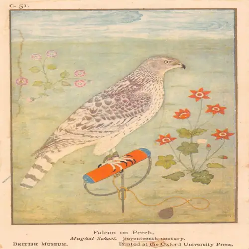 A726 British Museum London Vogelfalke auf Barsch Mogulschule Kunst Postkarte