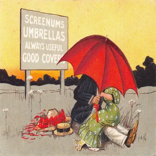 A725 Humor Liebe Screenums Schild Paar küsst unter Regenschirm Postkarte