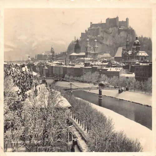 A728 Österreich 1942 Salzburg im Winter RPPC Vintage Postkarte