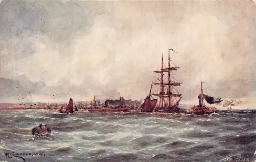 A730 Sea Art 1906 vor Calais Schiffe Dampfschiffe Vintage Postkarte
