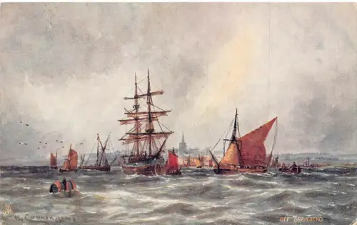 A730 Sea Art 1906 Off Gravesend Schiffe Fischer Boote Vintage Postkarte