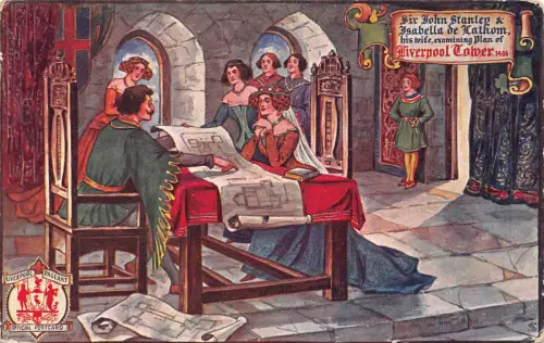 A729 Royalty Sir John Stanlep Isabella de Lathom Liverpool Tower Kunst Postkarte