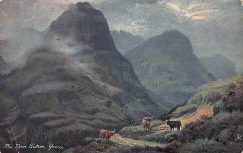 A730 Schottland Die drei Schwestern Berge Glencoe Rinder Postkarte