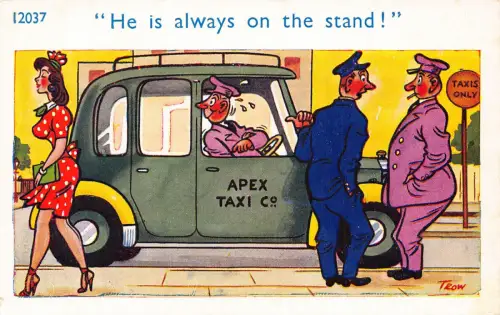 A730 Comic Humor Taxifahrer auf dem Stand Pirschende Frau Vintage Postkarte