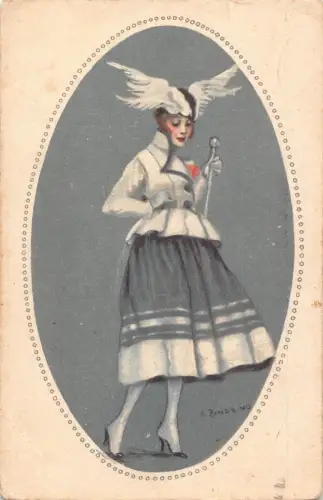 A732 Fashion Glamour 1918 Avantgarde Idee Kleidung Flügel Hut Postkarte