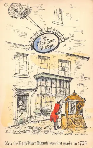 A732 Werbung Ye Olde Bun Shoppe Bath Oliver Biscuits Shop Kunst Postkarte