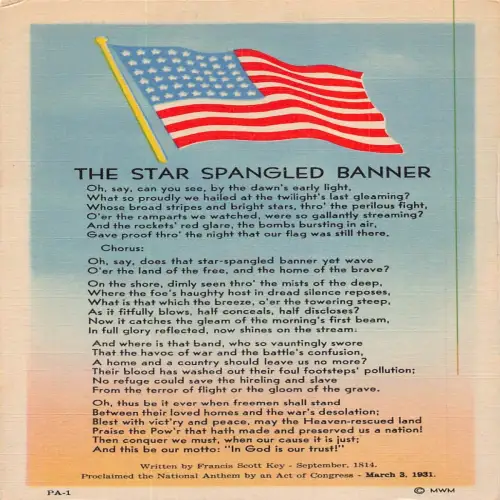 A733 Patriotische Vereinigte Staaten Flagge The Star Spangled Banner Gedicht Vintage Postkarte