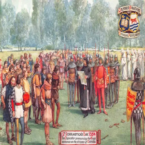 A736 Historisches Ereignis St. Scholastica's Day Oxford 1354 Chancellor King Postkarte
