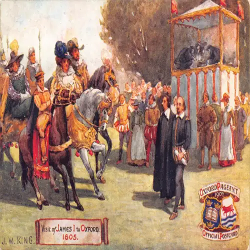 A736 Historische Ereignisse Besuch von James I. in Oxford 1605 Festzug Postkarte