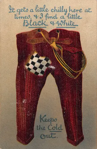 A736 Comic Humor 1910 Ripped Pants Patched Keep the Cold Out Vintage Postkarte