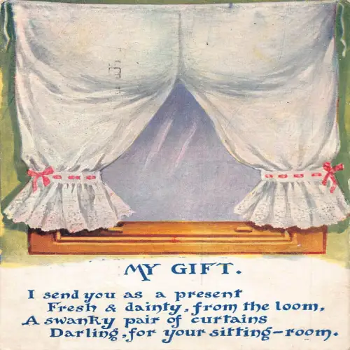 A736 Mein Geschenk 1916 Hose als Vorhänge frisch und zierlich Vintage Postkarte