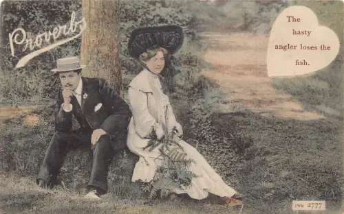A737 Sprichwort Paar Liebe Romantik 1905 Der hastige Zorn verliert den Fisch Postkarte
