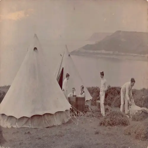 A737 Urlaub Echt Foto Sozialgeschichte Familienzelt Picknick Vintage Postkarte