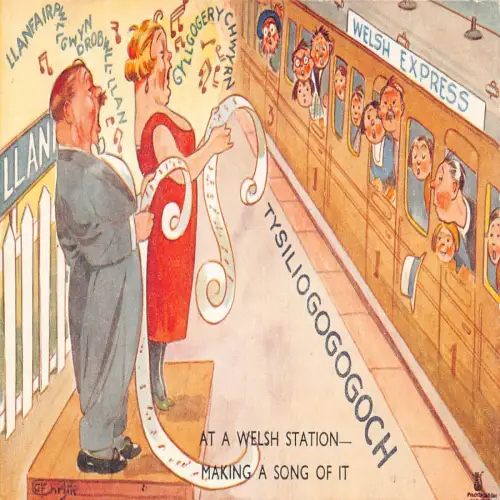 A738 Comic Humor Walisischer Bahnhof Menschen Singen Vintage Postkarte