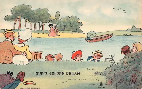 A738 Comic Humor Love's Golden Dream Paare Umarmen Vintage Postkarte