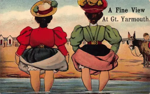 A739 Comic Humor 1911 Schöne Ansicht auf Gt Yarmouth Frauen mit Beinen im Meer Postkarte