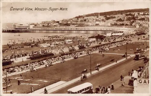 A741 England 1935 Weston-Super-Mare General View Bridge Straßenbahn RPPC Postkarte
