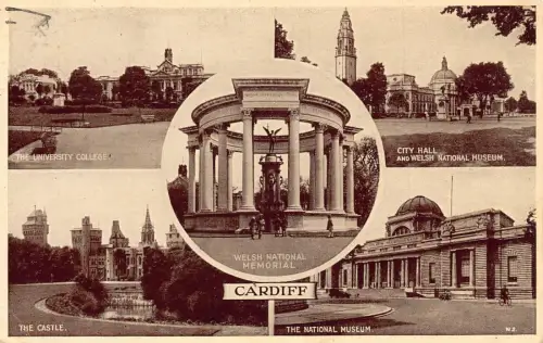 A741 Wales Cardiff City Hall National Museum Castle University College Postkarte