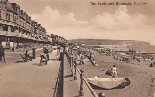 A741 England 1923 Sands and Esplanade Beach Sandown Vintage Postkarte