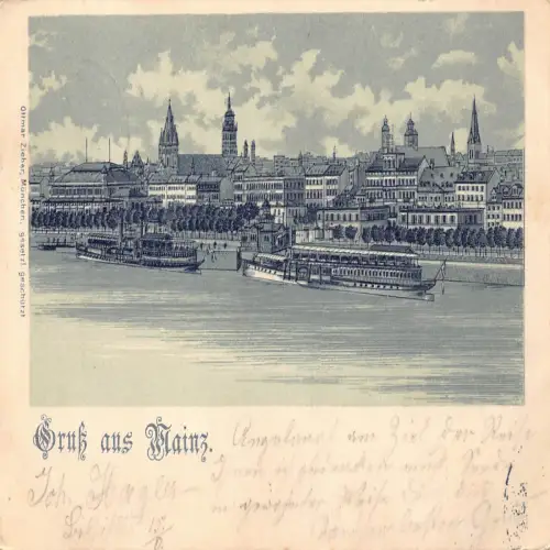 B137 Deutschland 1901 Gruss aus Mainz Dampfschiff Vintage Postkarte