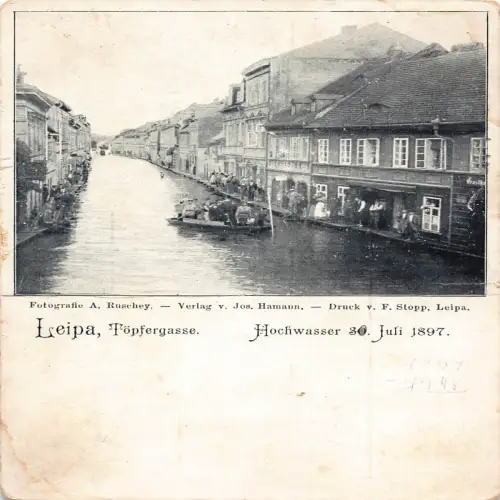 B140 Tschechien Leipa Ceska Lipa Hochwasser Kanalboot 1897 Vintage Postkarte