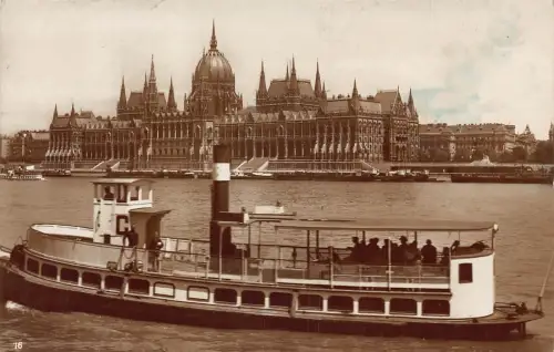 A742 Ungarn 1924 Budapester Parlament Dampfschiff Vintage Postkarte