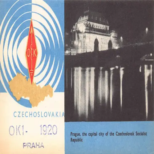 A742 Tschechien 1962 Prag Hauptstadt bei Nacht Radio QSL Postkarte