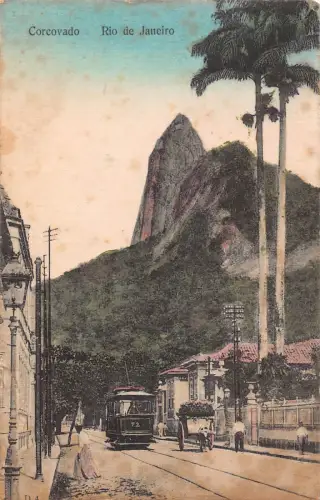 B140 Brasilien Corcovado Rio de Janeiro Straßenbahn Vintage Postkarte
