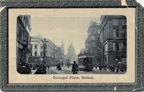 B141 Irland 1911 Belfast Donegal Place Doppeldecker Straßenbahn Inglis Brot Postkarte