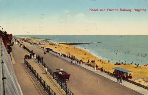 B141 England 1930 Beach and Electric Railway Brighton Vintage Postkarte
