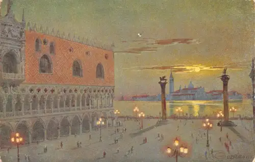 A746 Italien Venezia Venedig Piazzetta S Markusplatz Mondschein Vintage Postkarte