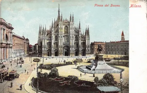 A746 Italien Milano Mailand Piazza del Duomo Straßenbahnen Vintage Postkarte