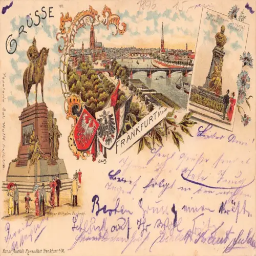 L481 Deutschland Gruss aus Frankfurt am Main 1896 Litho Vintage Postkarte