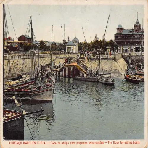 A750 Mosambik 1942 Maputo Lourenco Marques Dock für Segelboote Postkarte