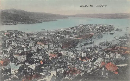 A752 Norwegen Bergen fra Floeifjeldet Gesamtansicht Hafen Vintage Postkarte