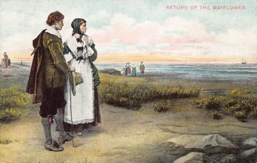 A752 England Native Peasants wait for Return of Mayflower Ship Postkarte