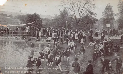 A755 England 1908 Kinder Paddel Ecke Hampstead Heide Baden Postkarte