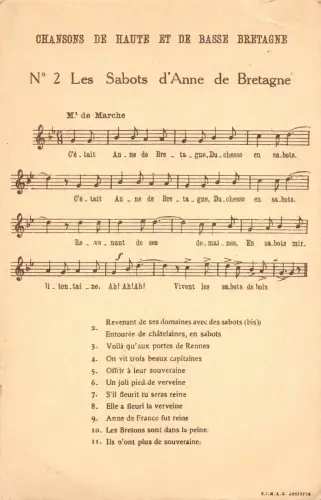 A757 Französische Liederkarte Chansons de Huate et De Basse Bretagne Sabots Postkarte