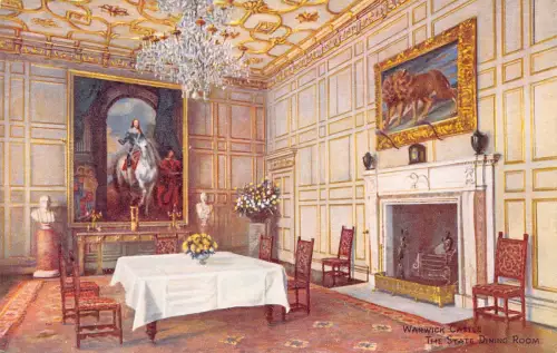 B142 England Warwick Castle The State Dining Room Vintage Postkarte