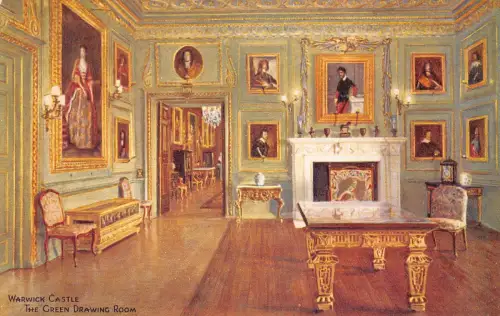 B142 England Warwick Castle The Green Drawing Room Vintage Postkarte