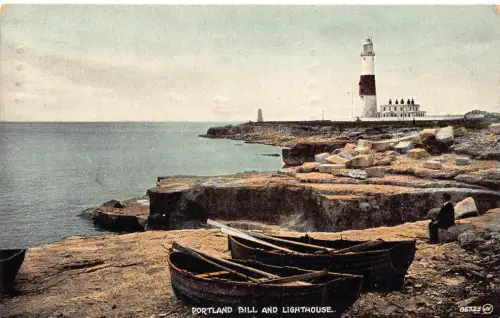 B143 England 1925 Portland Bill and Lighthouse Boats Vintage Postkarte