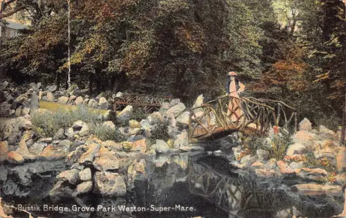 B143 England Rustik Bridge Grove Park Weston Super Mare Vintage Postkarte