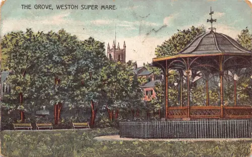 B144 England Weston - Super-Mare Grove Bandstand Vintage Postkarte