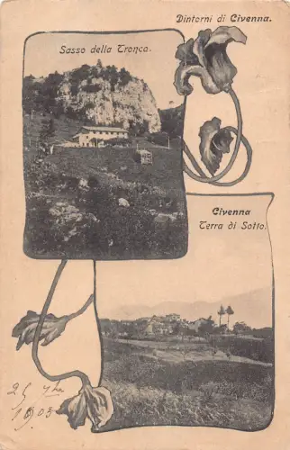 B148 Italien Dintorni di Civenna Sasso della Tronca Blumen Passepartout Postkarte