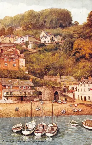 L242 England Clovelly Form the Harbour Boats Vintage Postkarte