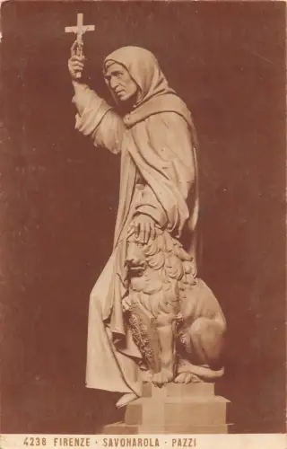 B149 Italien Firenze Florenz Savonarola Pazzi Statuen Vintage Postkarte