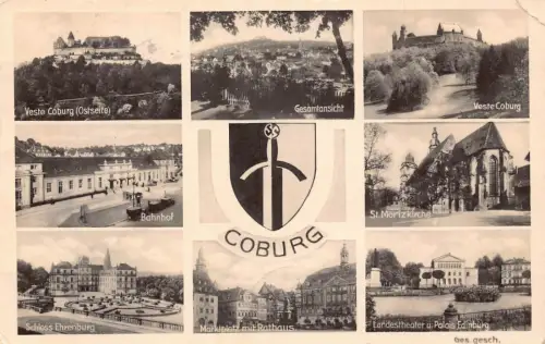 L024 Deutschland 1936 Bahnhof Coburg Schlosskirche Vintage Postkarte