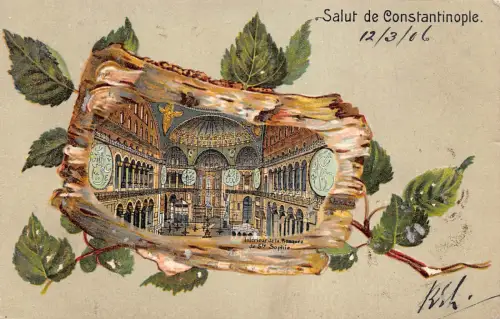 A832 Türkei Salut de Constantinople Istanbul Moschee Sophie Passepartout Postkarte